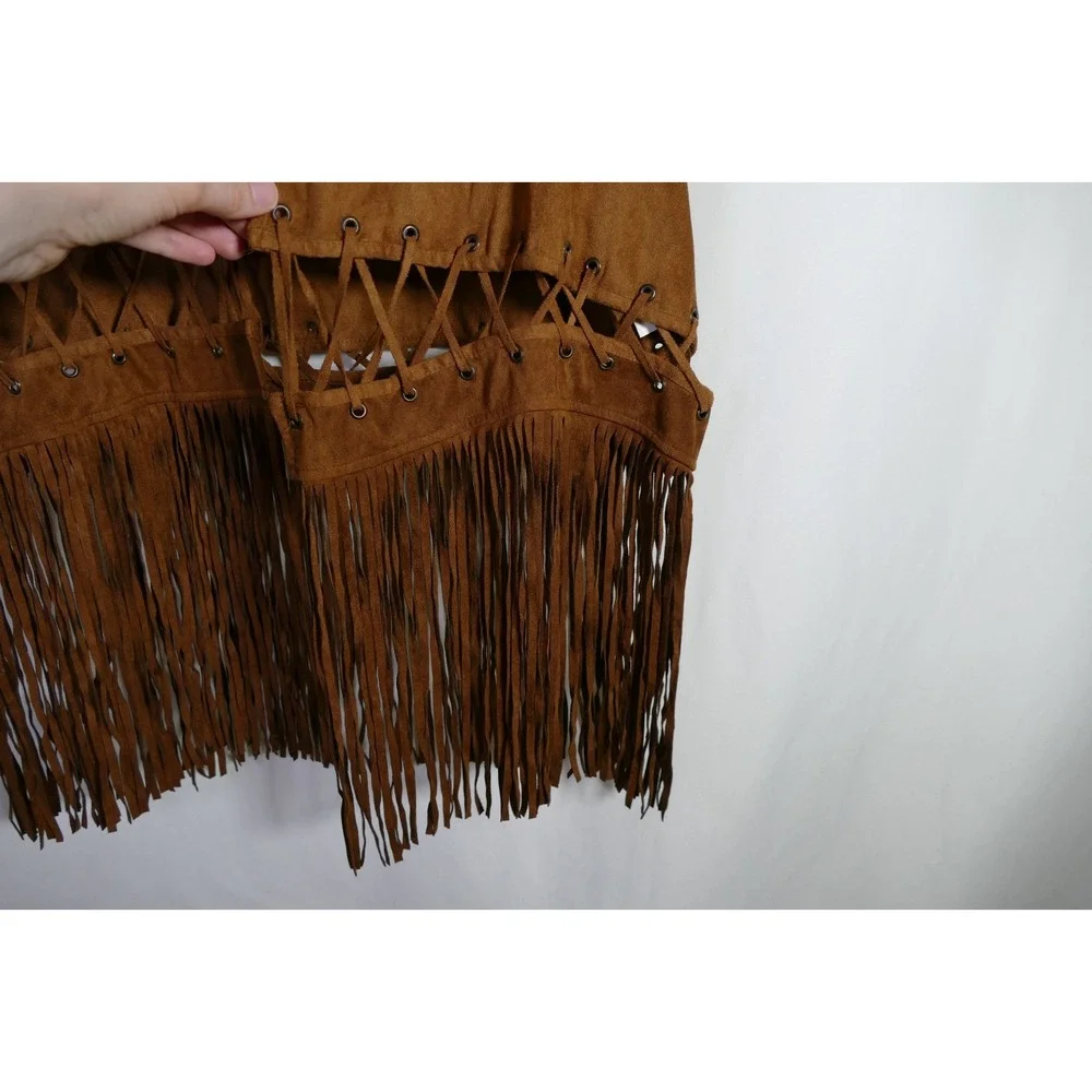 Womens Boho Western Faux Suede Fringe Vest Size 2X Festival Hippie Cowgirl Rodeo